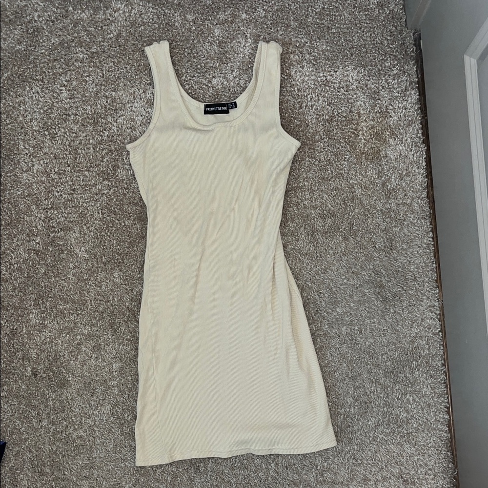 PrettyLittleThing Beige Ribbed Dress